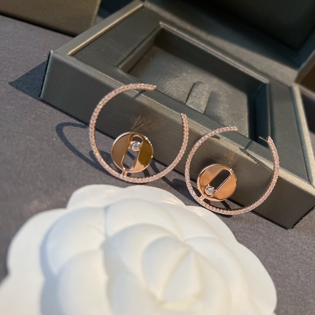 MESSIKA CREOLES LUCKY MOVE PM PINK GOLD DIAMOND EARRINGS