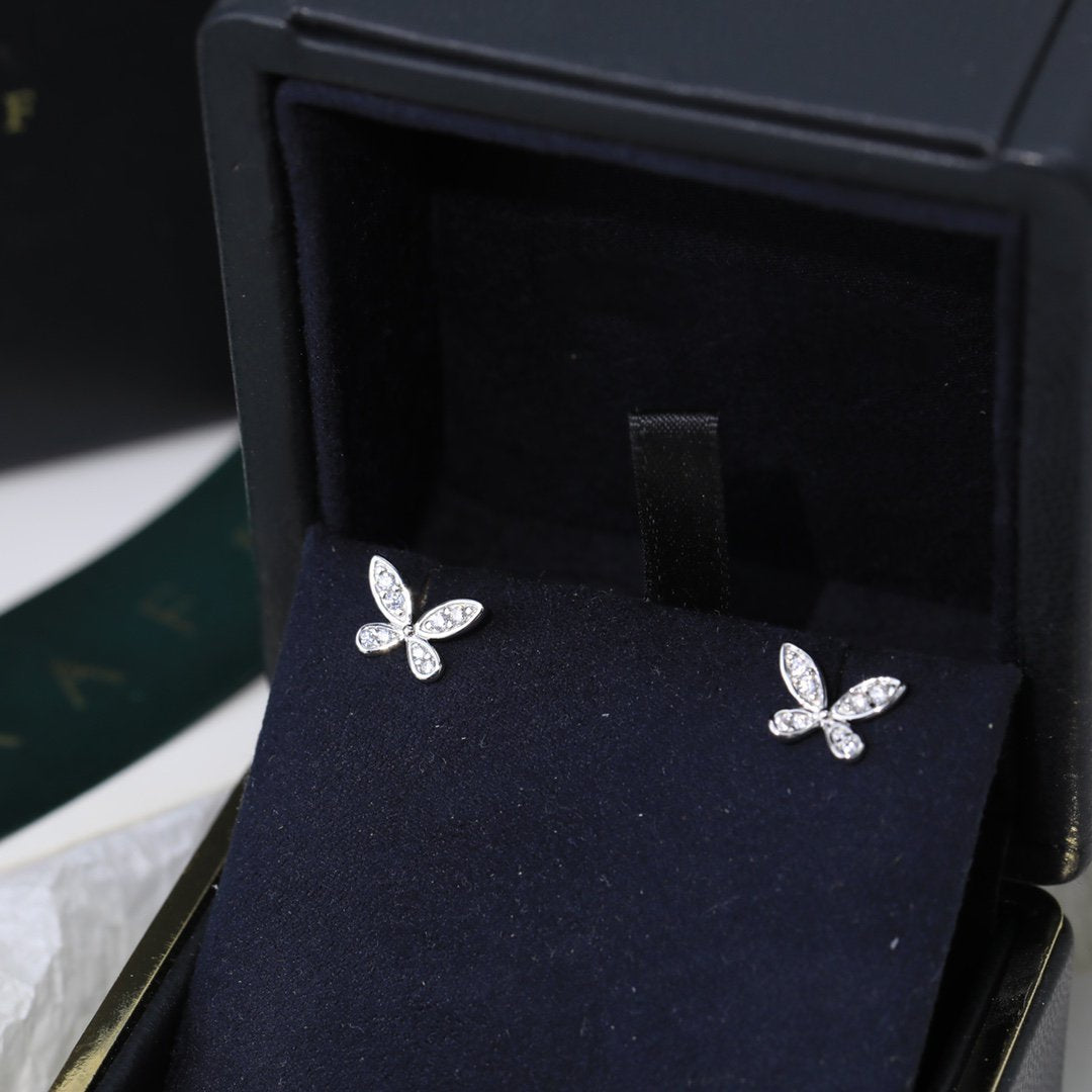 GRAFF BUTTERFLY SILVER DIAMOND PAVED PETITE STUD EARRINGS