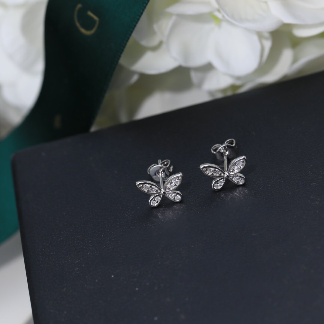 GRAFF BUTTERFLY SILVER DIAMOND PAVED PETITE STUD EARRINGS