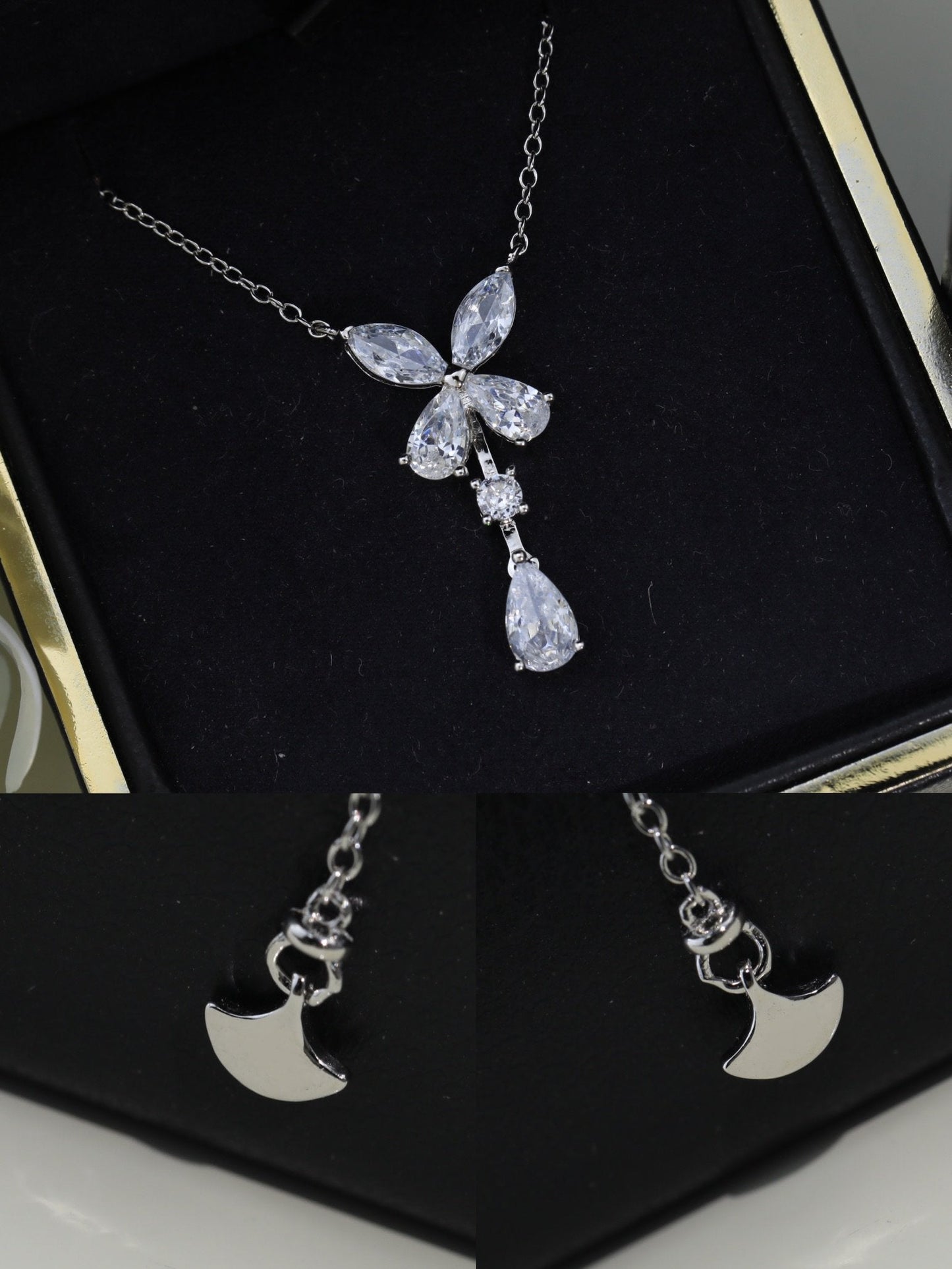 GRAFF BUTTERFLY PEAR SHAPE CLASSIC SILVER DIAMOND DROP NECKLACE
