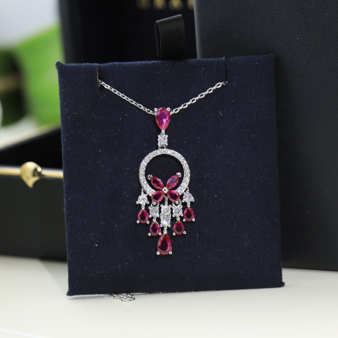 GRAFF BUTTERFLY CHANDELIER CLASSIC PINK SILVER DIAMOND NECKLACE