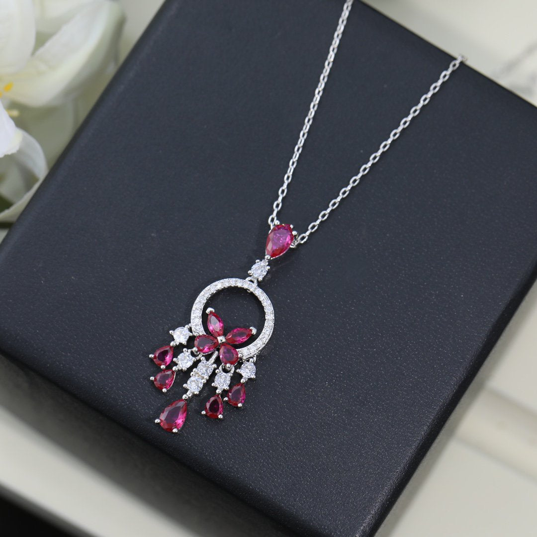 GRAFF BUTTERFLY CHANDELIER CLASSIC PINK SILVER DIAMOND NECKLACE