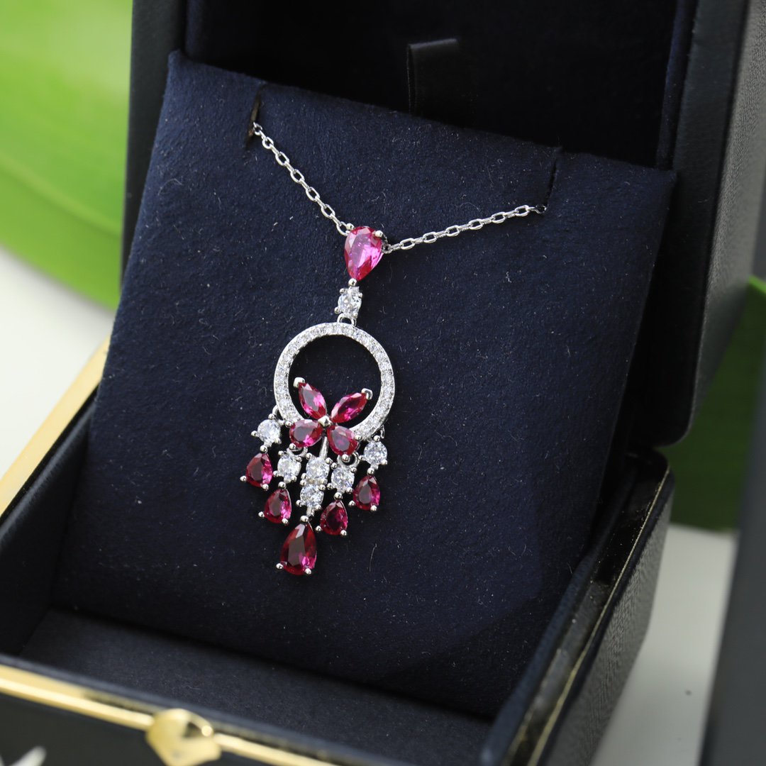 GRAFF BUTTERFLY CHANDELIER CLASSIC PINK SILVER DIAMOND NECKLACE
