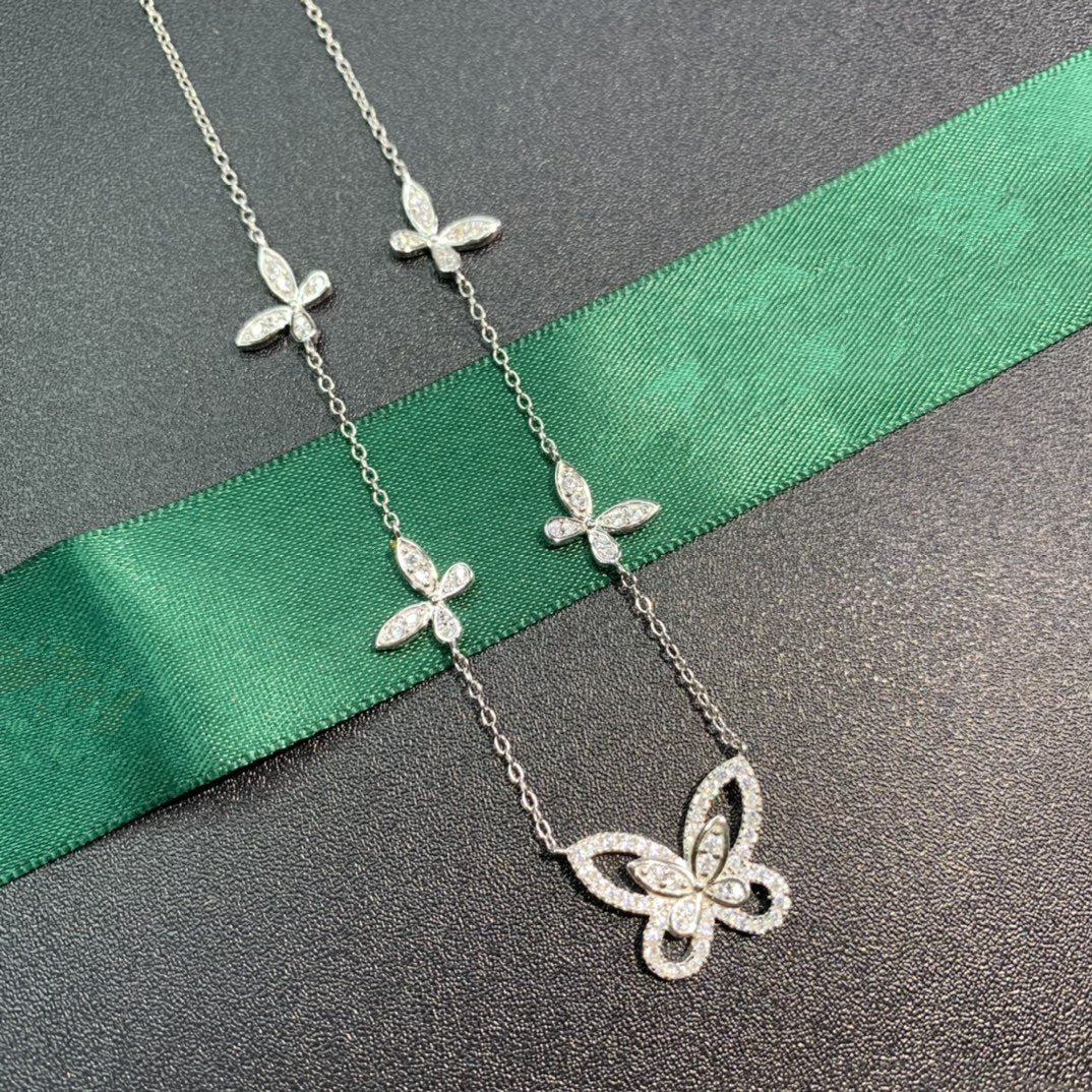 GRAFF MULTI BUTTERFLY SILHOUETTE SILVER DIAMOND NECKLACE