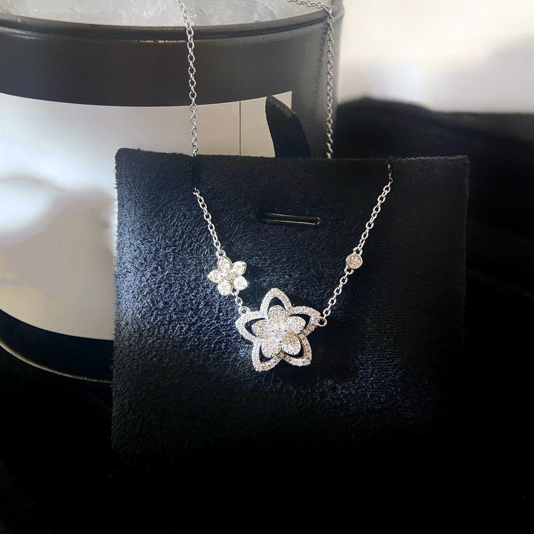 GRAFF WILD FLOWER DOUBLE SILVER DIAMOND NECKLACE
