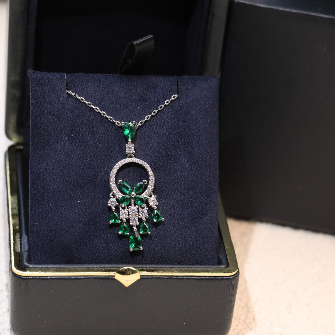 GRAFF BUTTERFLY CHANDELIER CLASSIC GREEN SILVER DIAMOND NECKLACE