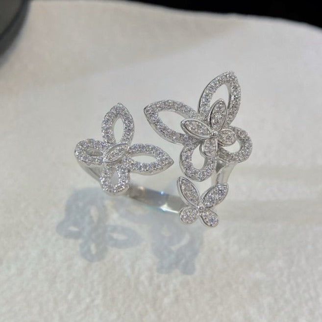 GRAFF TRIPLE BUTTERFLY SILHOUETTE SILVER DIAMOND RING