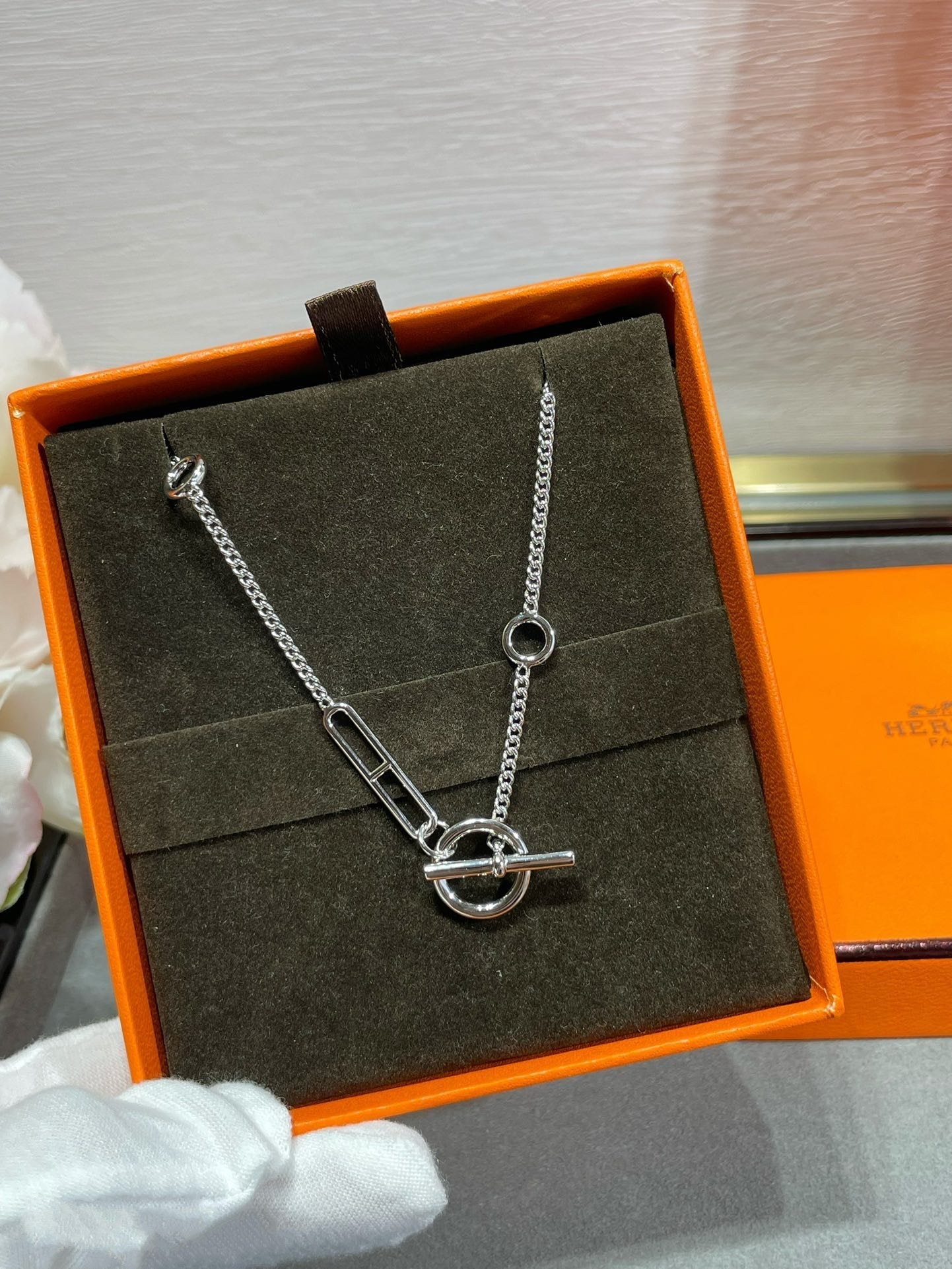 HERMES HM STERLING SILVER CHAINE D'ANCRE HEART