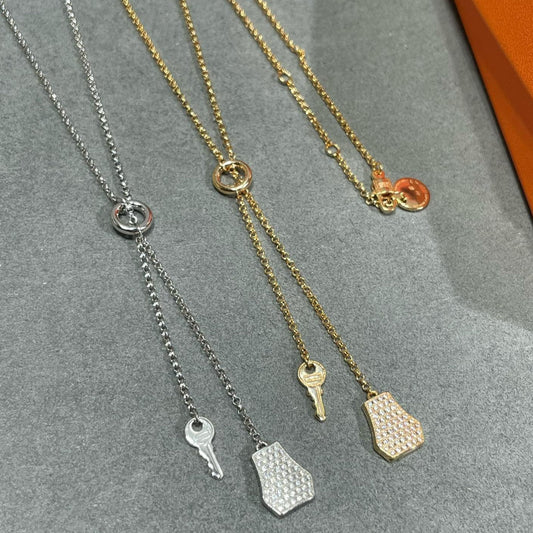 HERMES V GOLD MATERIAL HM LOCK KEY NECKLACE
