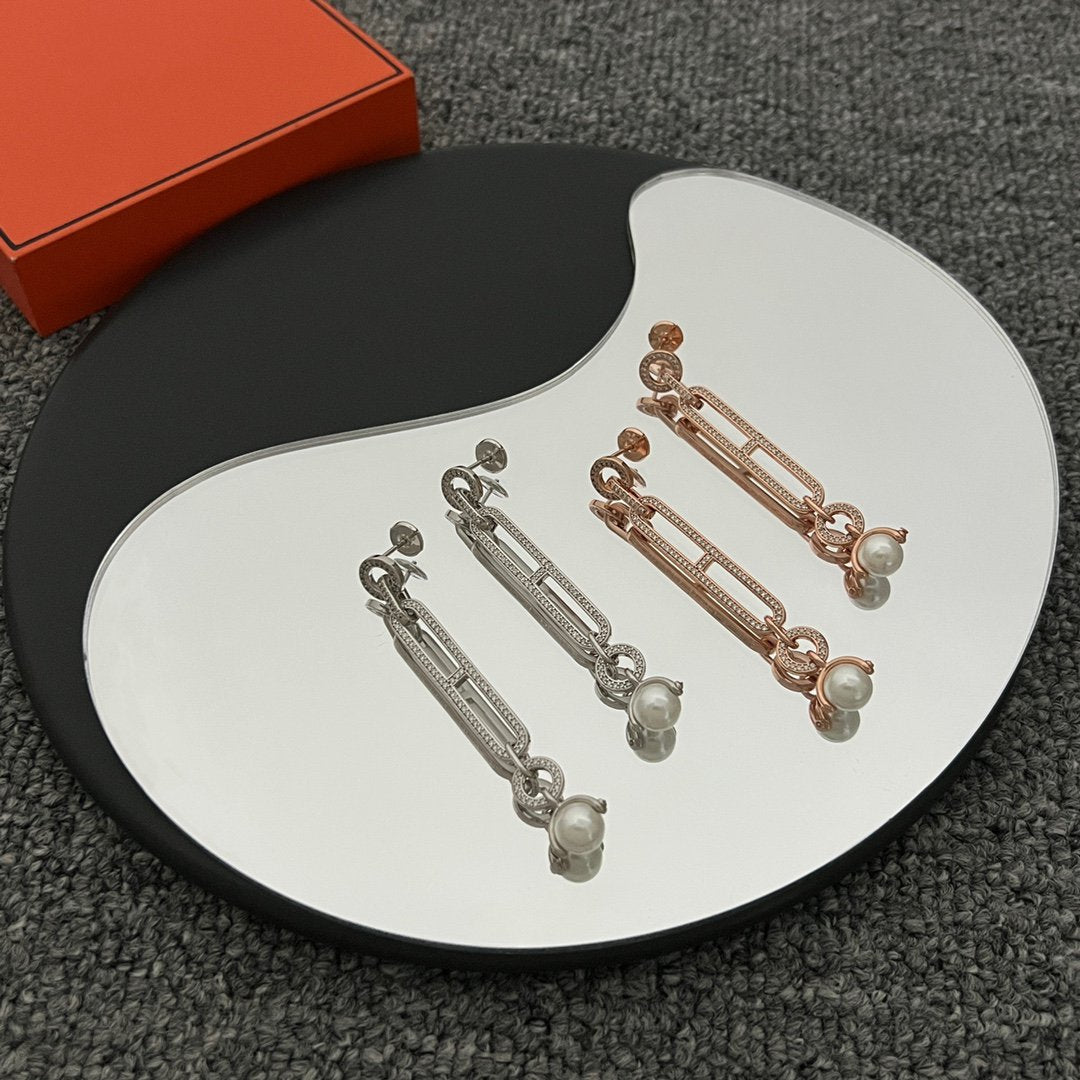 HERMES HM PEARL WHITE EARRINGS