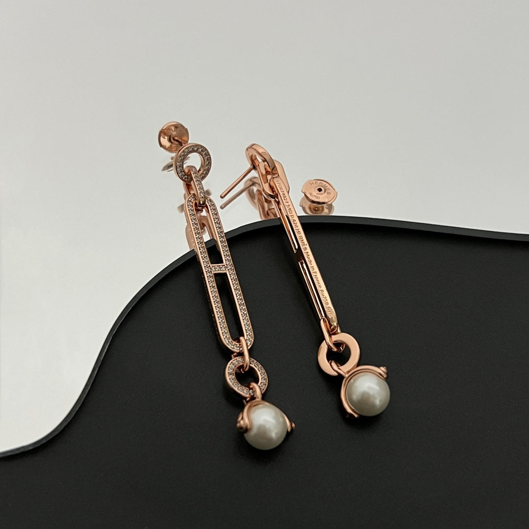 HERMES HM PEARL WHITE EARRINGS