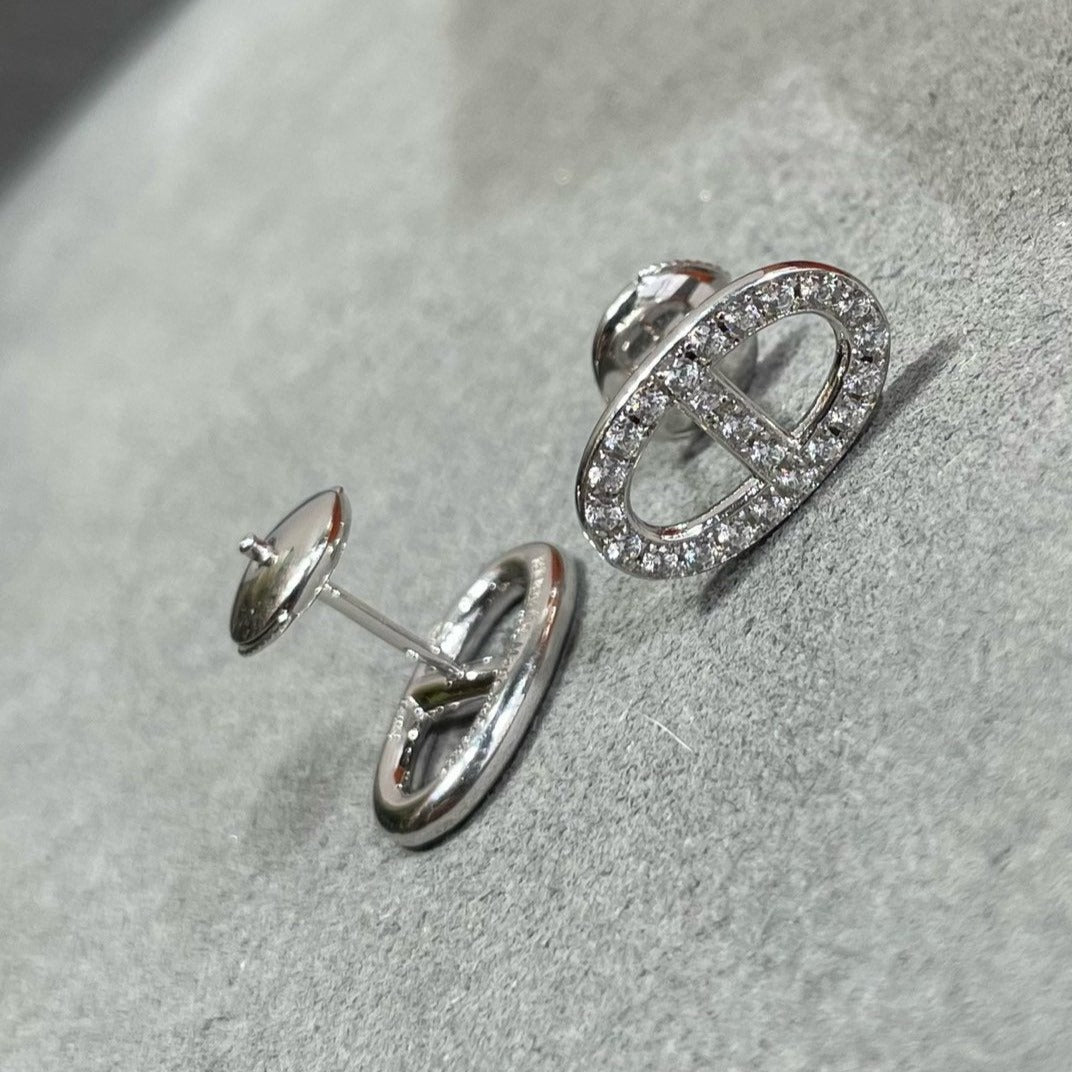 HERMES HM FULL DIAMOND PIG NOSE STUD EARRINGS