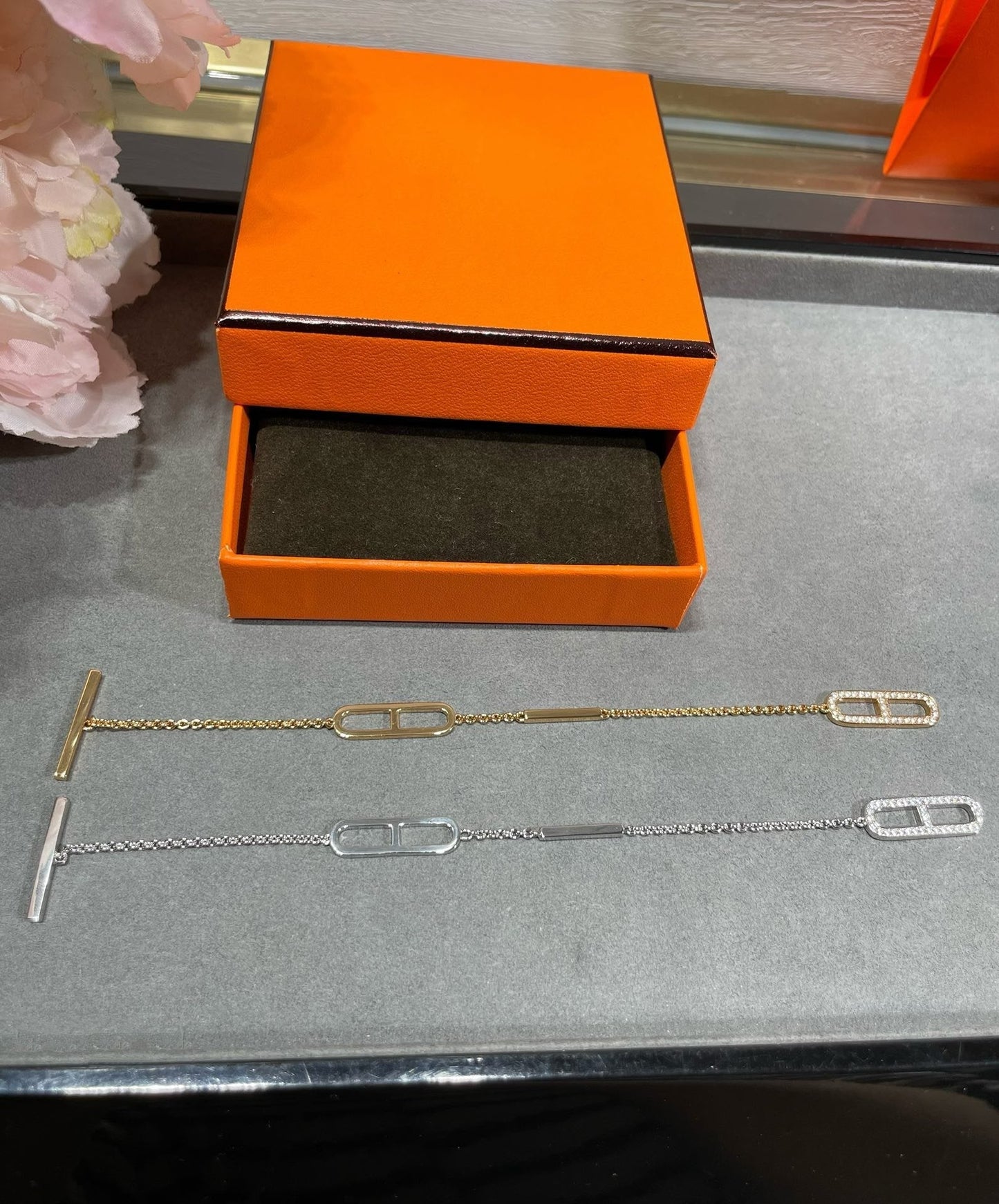 HERMES HM 18K ROSE GOLD DIAMOND PM EVER CHAINE D'ANCRE BRACELET ST