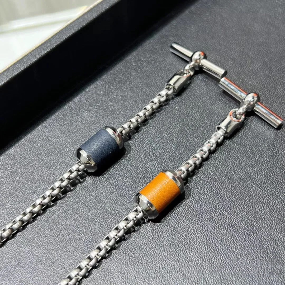 HERMES HM BLACK CIRCLE SILVER BRACELET