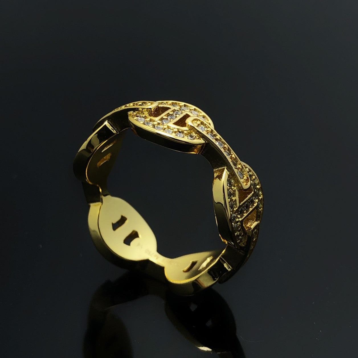HERMES HM CHAINE D'ANCRE ENCHAINEE GOLD RING DIAMONDS