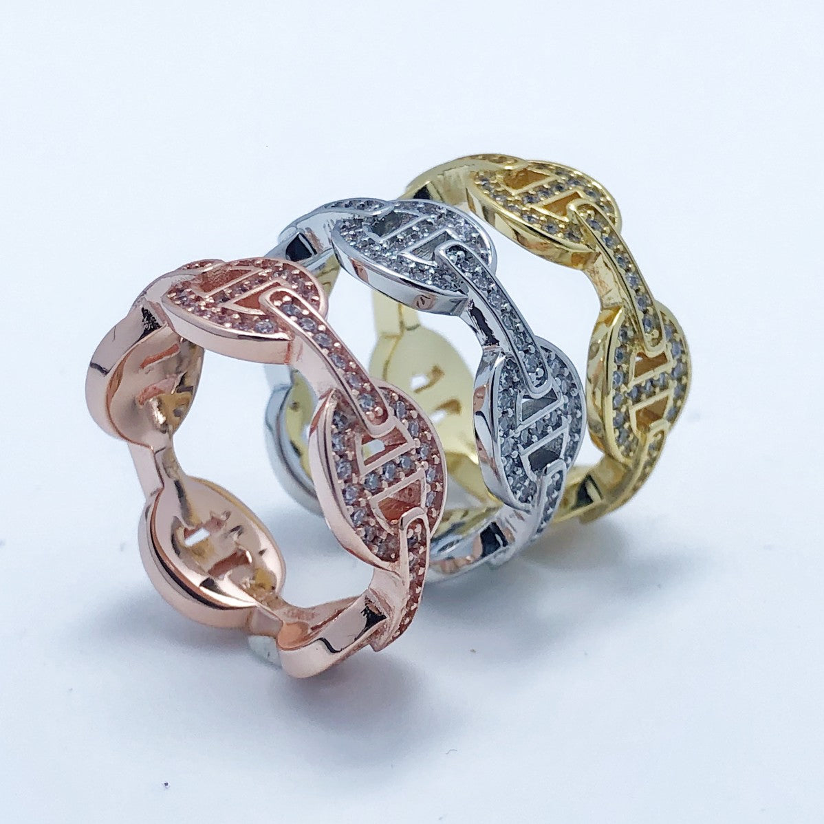 HERMES HM CHAINE D'ANCRE ENCHAINEE GOLD RING DIAMONDS