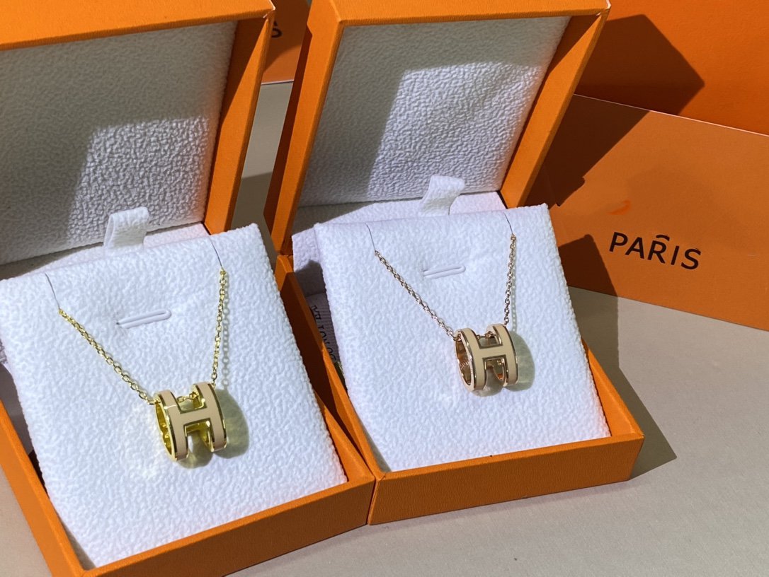 HERMES HM CLIC YELLOW ENAMEL GOLD NECKLACE