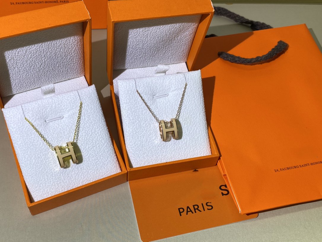 HERMES HM CLIC YELLOW ENAMEL GOLD NECKLACE