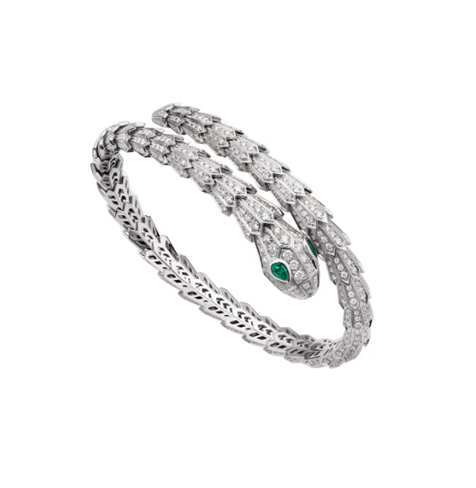 BVLGARI SERPENT MALACHITE SILVER DIAMOND PAVED BRACELET