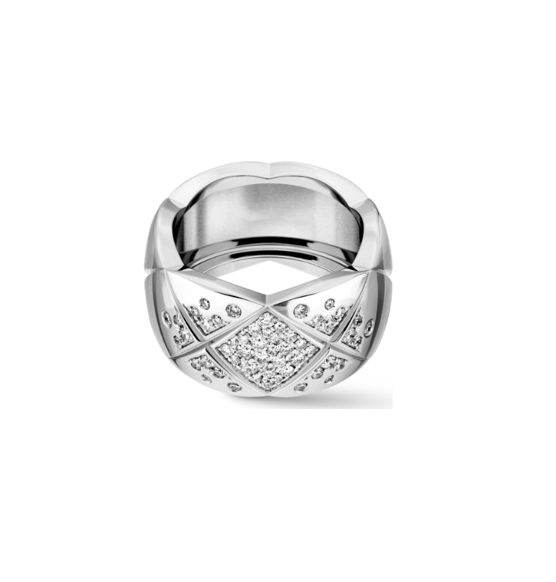 Chanel Coco Crush 10Mm Quilted Diamond Silver Ring
