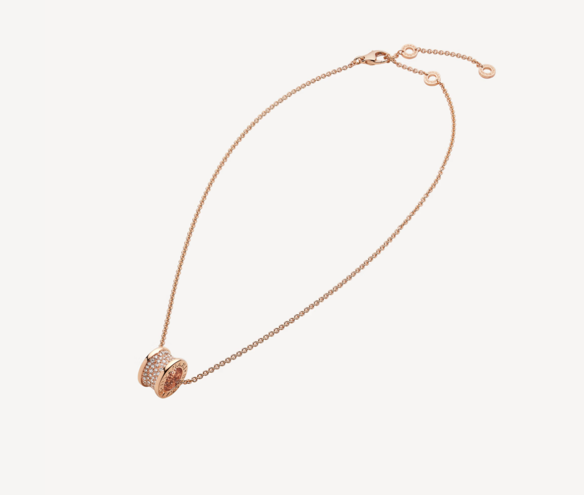 BVLGARI ZERO 1 DIAMOND PAVED PINK GOLD NECKLACE