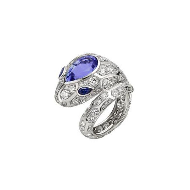 BVLGARI SERPENTI RING AGATE SILVER DIAMOND SNAKE