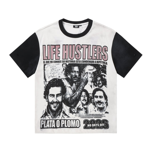 Life Hustlere Contrast-Sleeve Graphic T-Shirt — hero