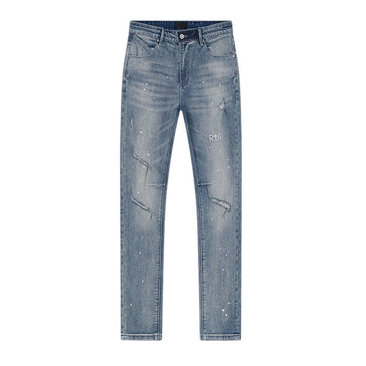 R+A Light Blue Paint Splatter Jeans — hero