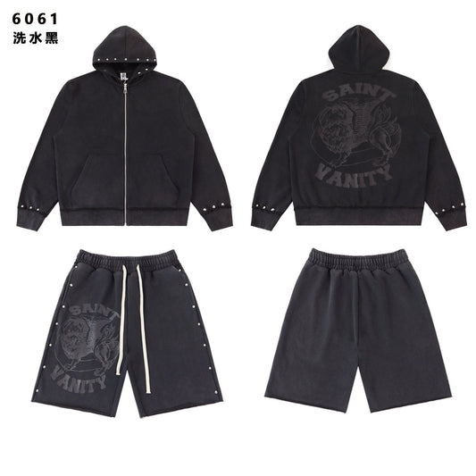 SAINT Washed Animal Graphic Zip Hoodie & Shorts Set — hero
