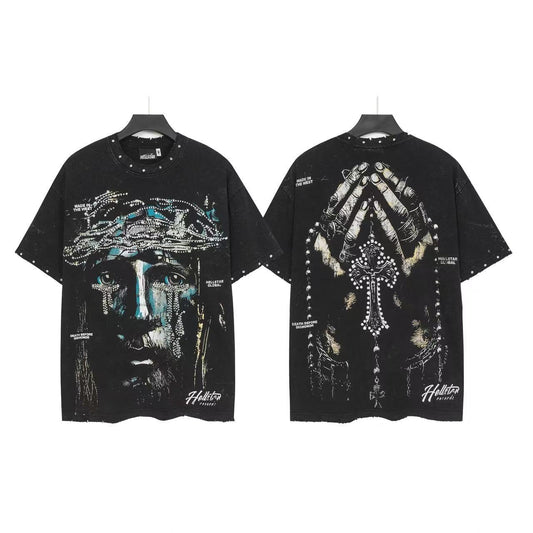 Hellstar Blue Face Praying Hands Graphic T-Shirt — front