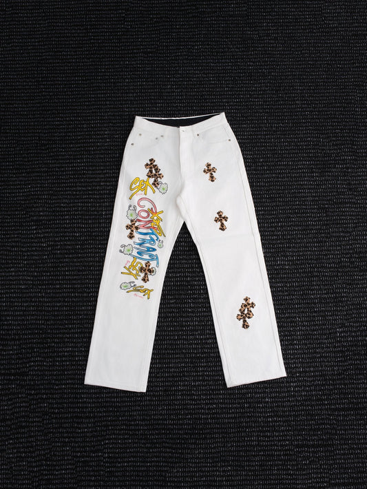 Chrome Hearts White Cross Applique Graphic Jeans — hero