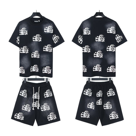 Hellstar Washed Black Flame Graphic Short-Sleeve Set — hero