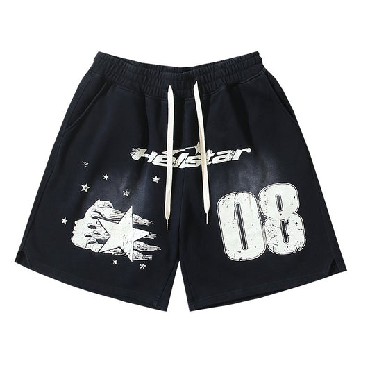 Hellstar 08 Washed Black Graphic Shorts — hero