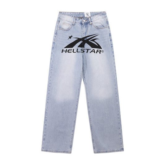 Hellstar Light Blue Washed Graphic Jeans — hero