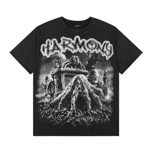 HARMONY Washed Black Rhinestone Graphic T-Shirt — hero