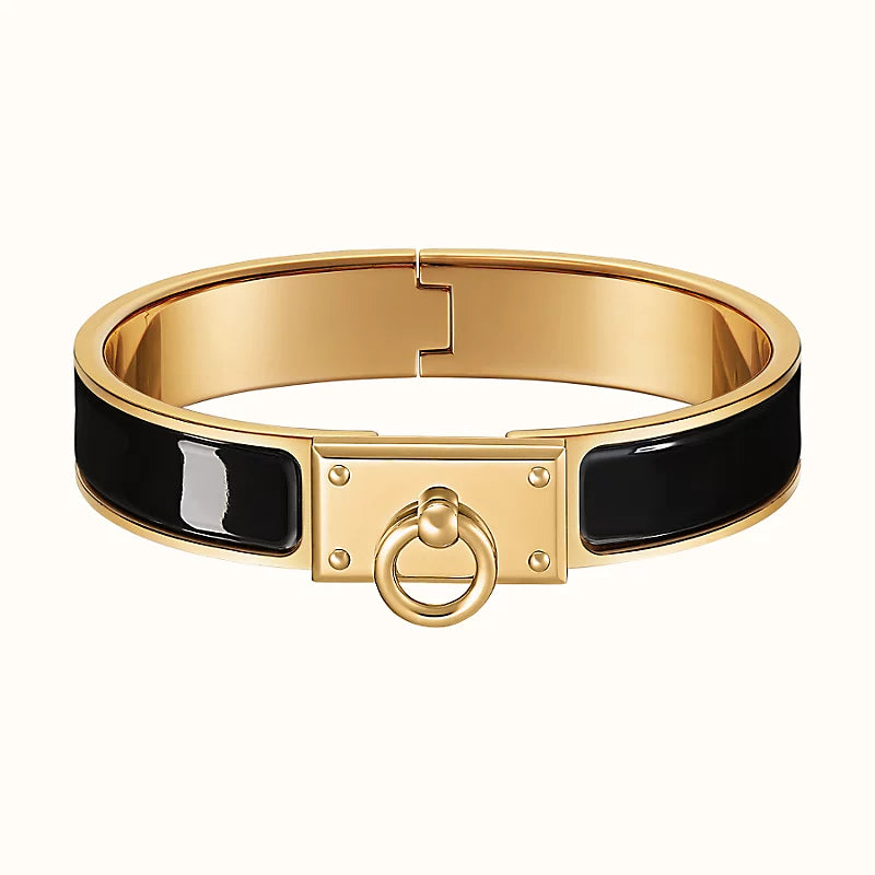 HERMES H RING LOCK BRACELET 12MM BLACK