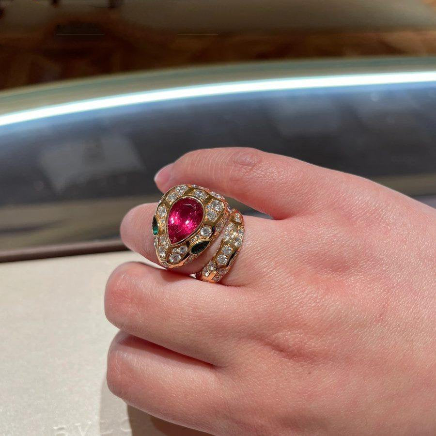 BVLGARI SERPENTI RING SNAKE MALACHITE PINK DIAMOND