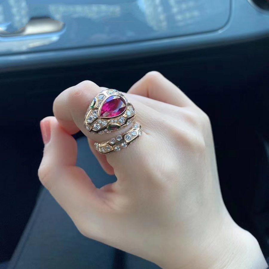 BVLGARI SERPENTI RING SNAKE MALACHITE PINK DIAMOND
