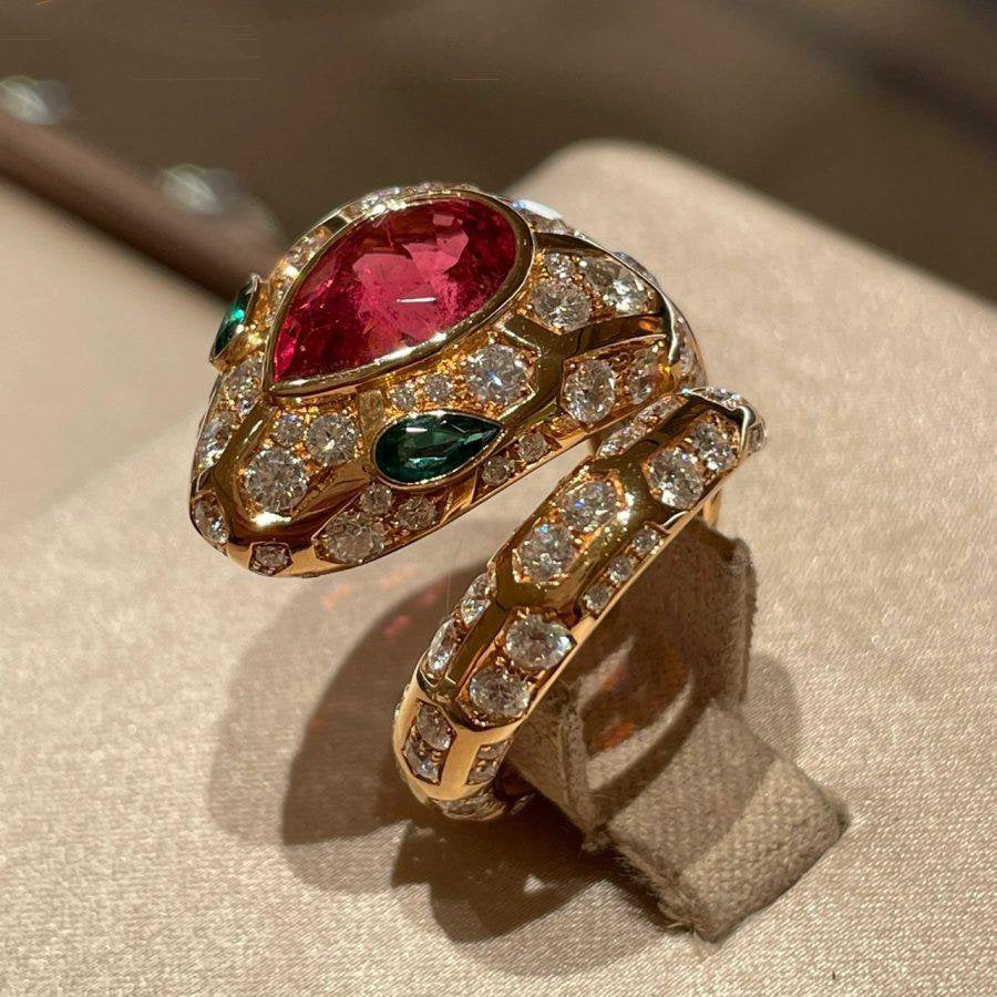 BVLGARI SERPENTI RING SNAKE MALACHITE PINK DIAMOND