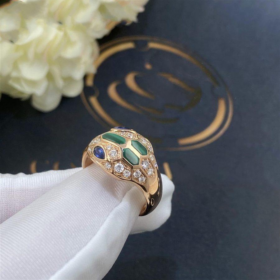 BVLGARI SERPENTI RING SNAKE MALACHITE AGATE DIAMOND