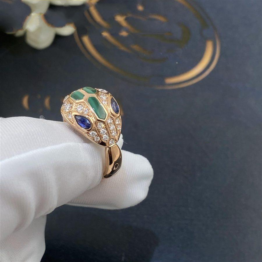 BVLGARI SERPENTI RING SNAKE MALACHITE AGATE DIAMOND
