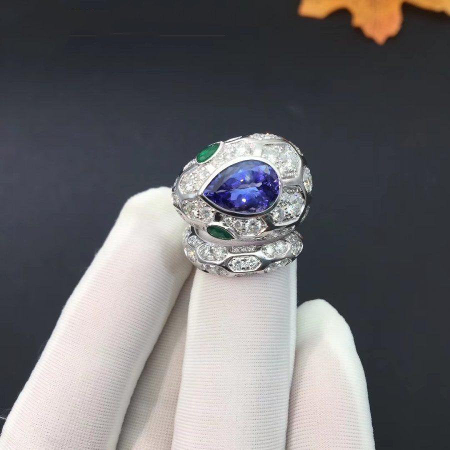 BVLGARI SERPENTI RING AGATE SILVER DIAMOND SNAKE