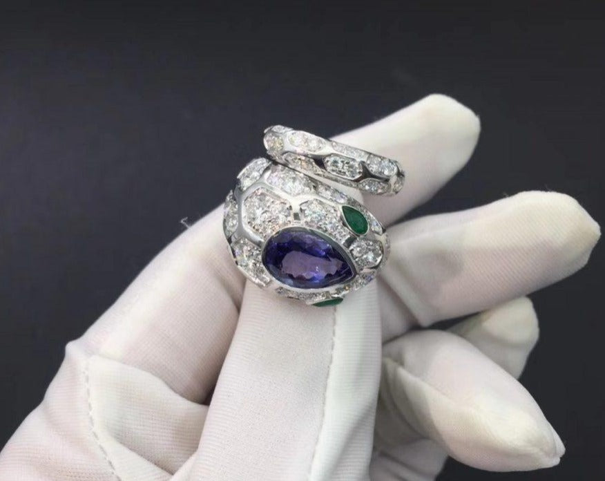 BVLGARI SERPENTI RING AGATE SILVER DIAMOND SNAKE