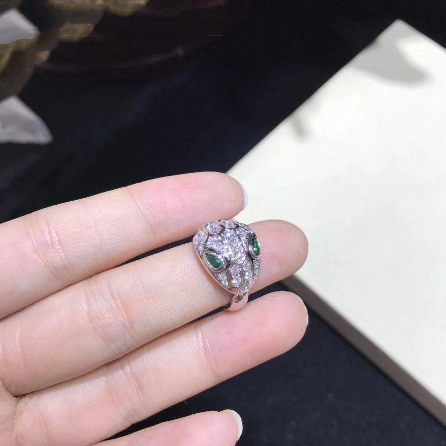 BVLGARI SERPENTI RING SNAKE MALACHITE SILVER DIAMOND