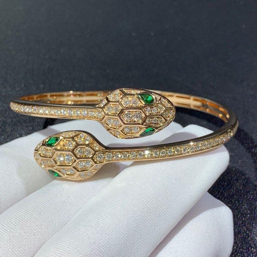 BVLGARI SERPENTI BRACELET GOLD MALACHITE DIAMOND DOUBLE SNAKE