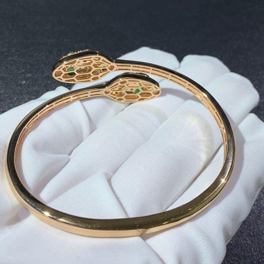 BVLGARI SERPENTI BRACELET GOLD MALACHITE DIAMOND DOUBLE SNAKE