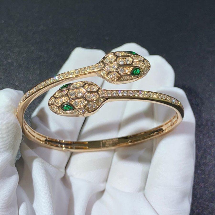 BVLGARI SERPENTI BRACELET GOLD MALACHITE DIAMOND DOUBLE SNAKE