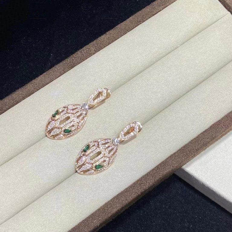BVLGARI SERPENTI MALACHITE DIAMOND EARRINGS GOLD