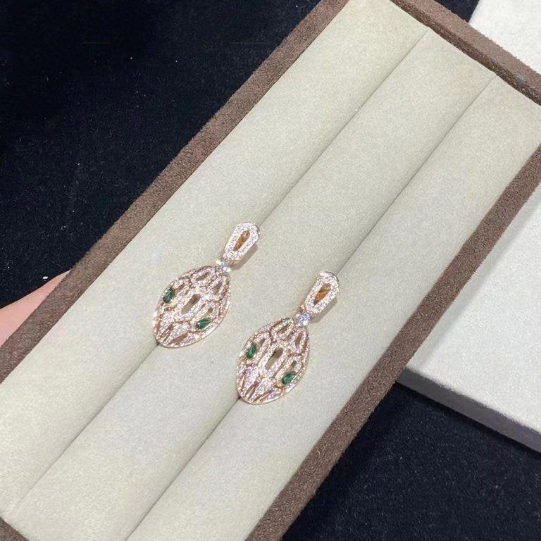 BVLGARI SERPENTI MALACHITE DIAMOND EARRINGS GOLD