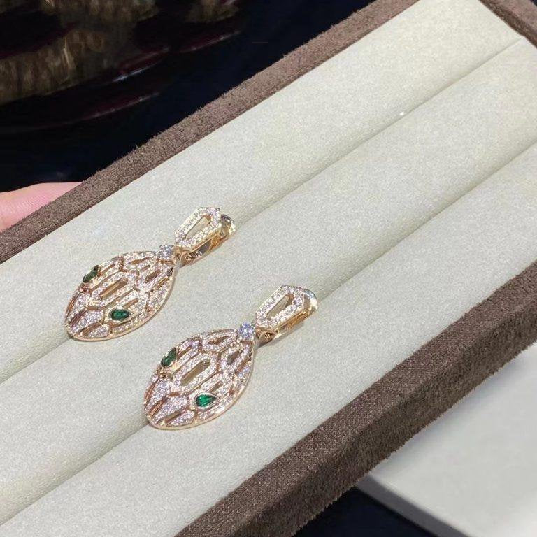 BVLGARI SERPENTI MALACHITE DIAMOND EARRINGS GOLD